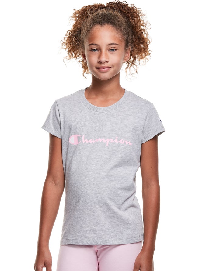 Camiseta Champion Niña - Classic Script Logo ( Gris ) 2896130-BR